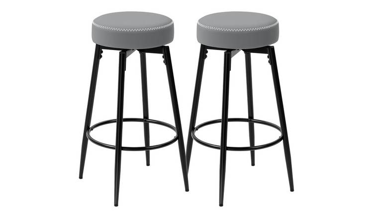 HOMCOM Set of 2 Faux Leather Bar Stools with 360 Degree Swivel - Grey