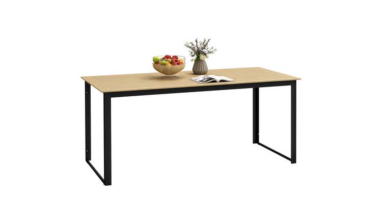 Outsunny Rectangle Outdoor Dining Table with Slatted Top for 6 people- Teak