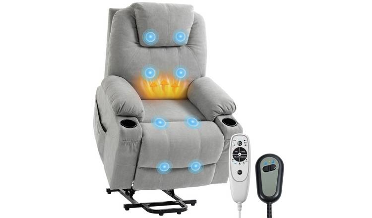 HOMCOM Fabric Massage Recliner Armchair with Side Pockets - Light Grey