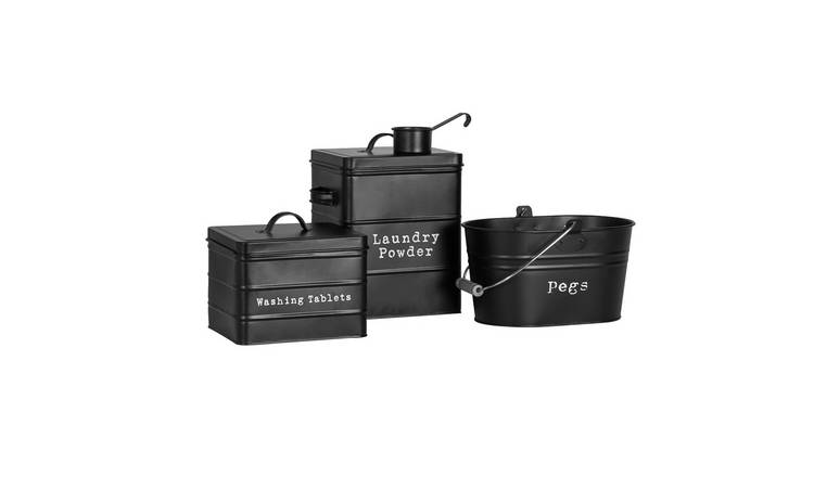 Harbour Housewares 3 Piece Vintage Metal Utility Canisters Set - Black