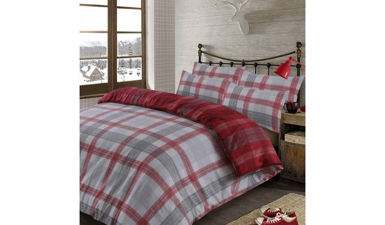 OHS Boston Brushed Cotton Duvet Cover Bedding Set Red - King