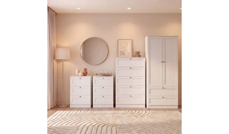 Vida Designs Altino Set (Drawer Bedside - 5 Drawer Chest - Wardrobe) - White