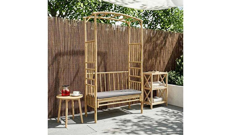 Walplus Bamboo Garden Arch with Bench - Dark Grey - 115 x 50 x 205 cm