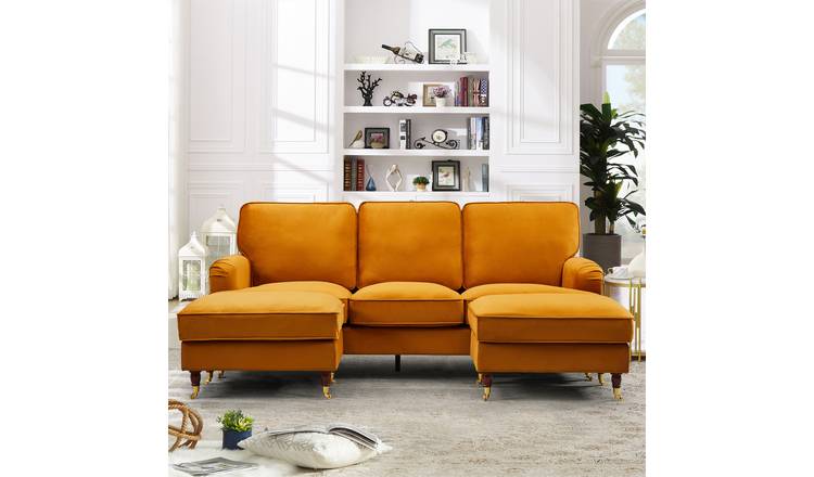 Artemis Home Woodbury U-Shaped Velvet Fabric Corner Sofa - Orange