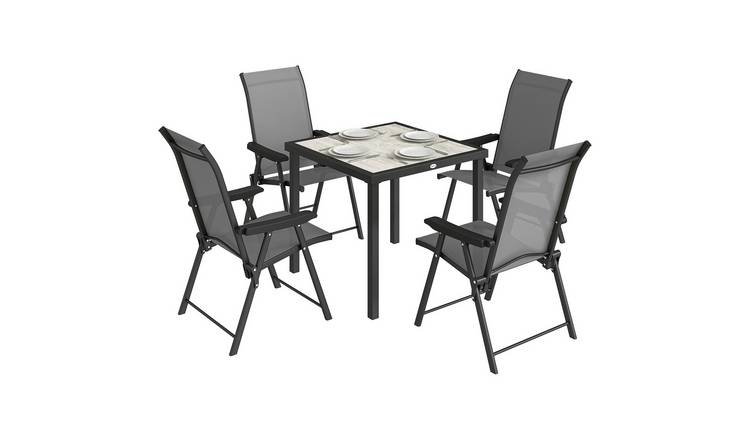Outsunny 4 Seater Wooden Foldable Outdoor Dining Set - Grey