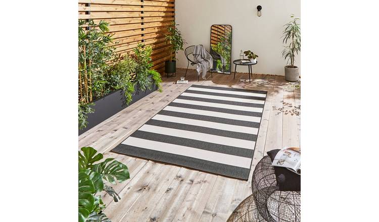 Mega Flooring Black Modern Striped Rug - 160 x 230cm