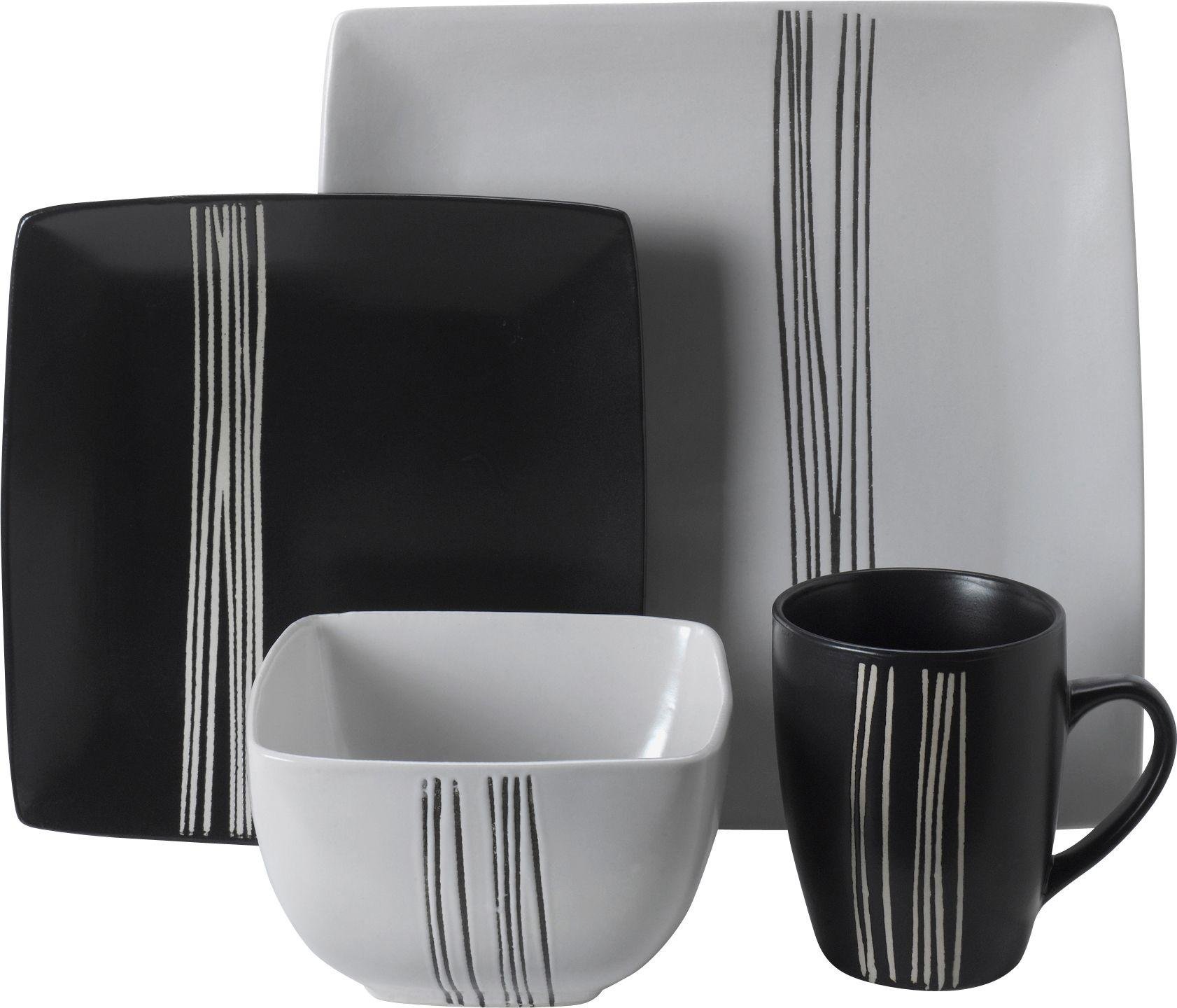 Argos Home 16 Piece Scratch Stoneware Dinner Set - Blk/White