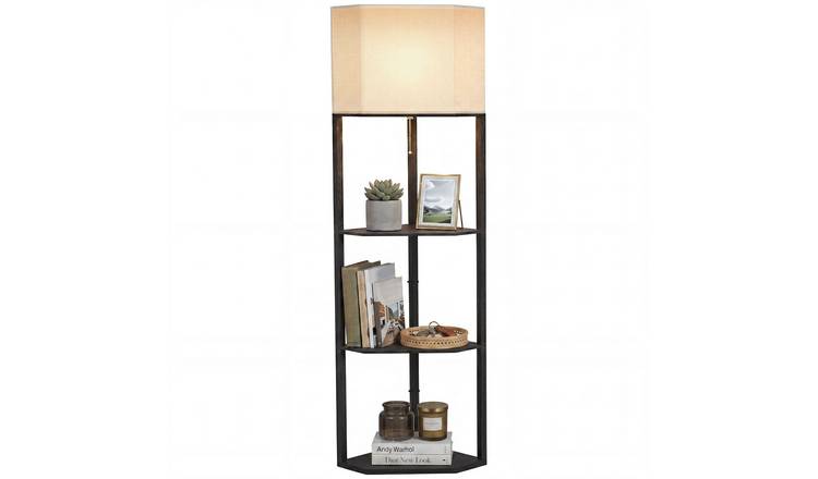 HOMCOM MDF Corner Shelf Floor Lamp - Black