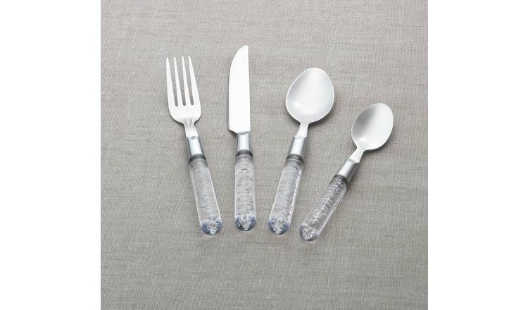 Argos Home 16 Piece Clear Bubble Stainless Steel Cutlery Set