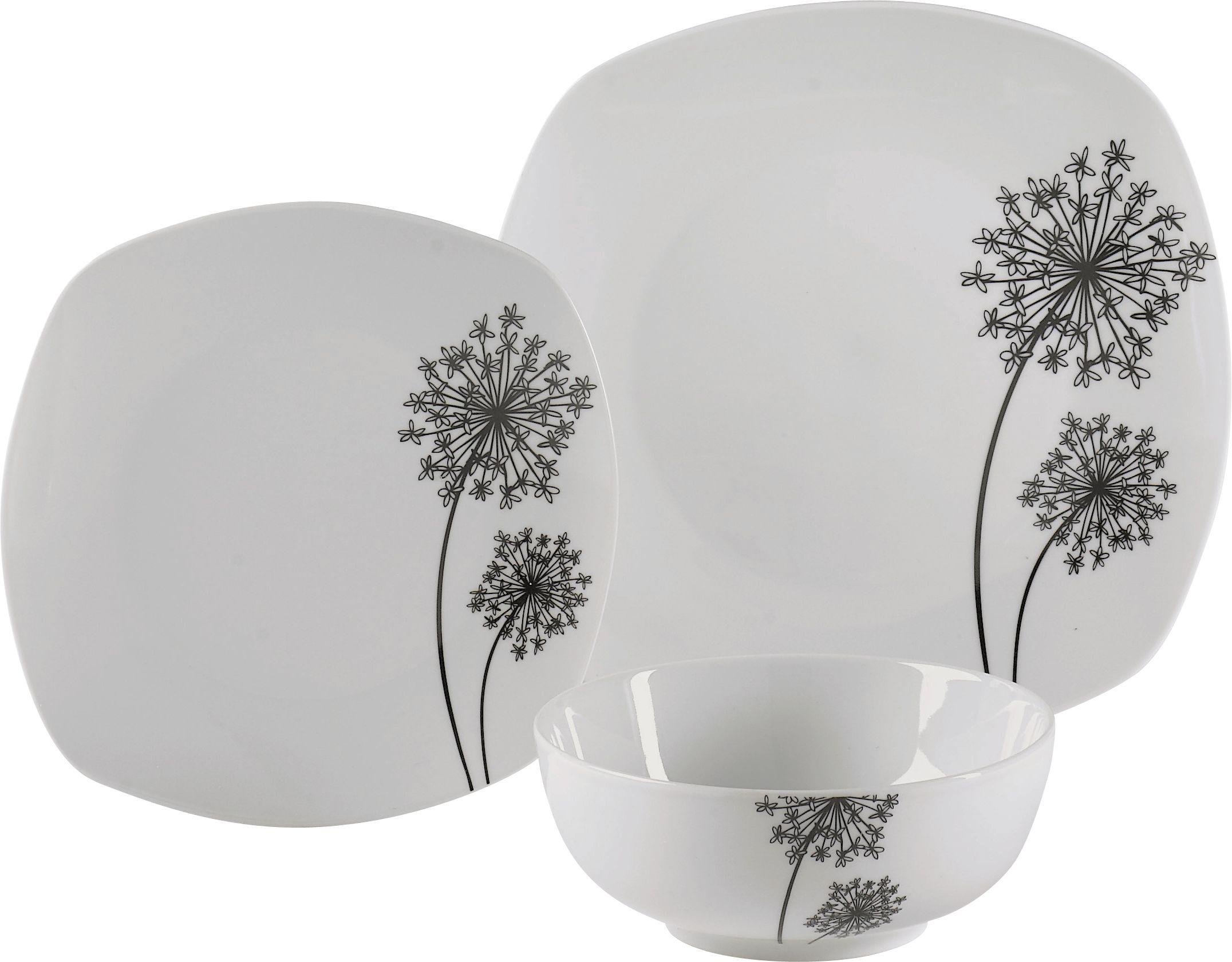 Argos Home 12 Piece Square Porcelain Allium Dinner Set - Blk