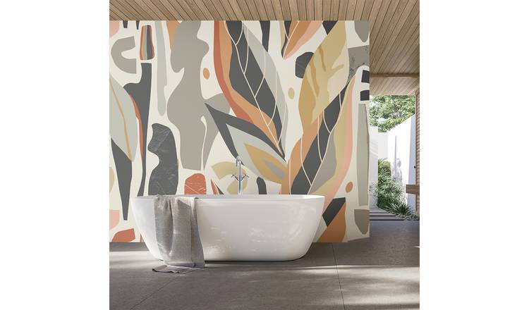 Origin Murals Abstract Leaf Shapes Grey Wall Mural