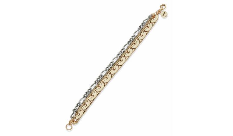 DKNY Silver & Gold Tone Double Row Chain Bracelet