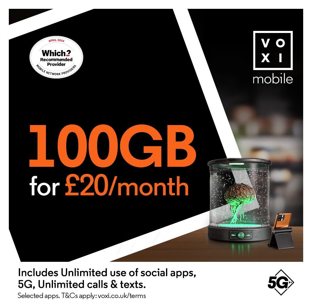 VOXI 100GB 30 Day Pay As You Go SIM Card – 1st included