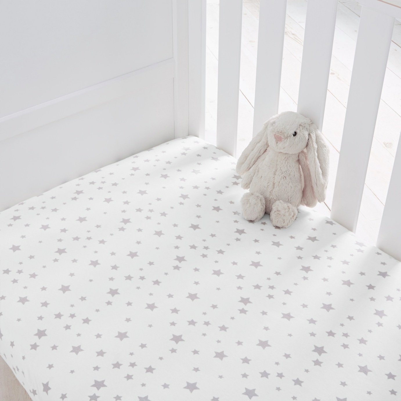 Silentnight Fitted Cot Sheet 2 Pack - Grey Stars