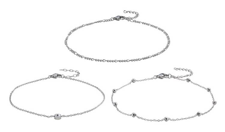 State of Mine Stainless Steel Crystal Anklets - Set of 3