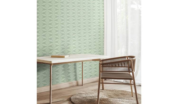 Hoopla Walls Sunray Diamond Mint Green Wallpaper