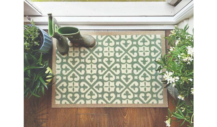 My Mat Harlequin Tile Green Short Pile Doormat - 50x75cm