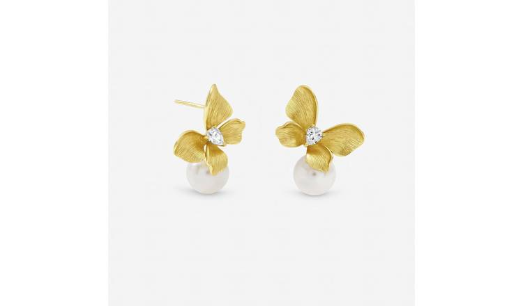 Jon Richard Gold Plated Satin Butterfly Pearl Drop Earrings