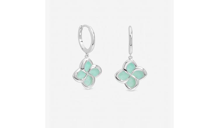 Inicio Silver Plated Turquoise Clover Huggie Hoops Earrings