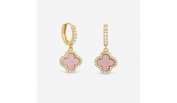 Jon Richard Gold Plated and Pink Clover Huggie Earrings