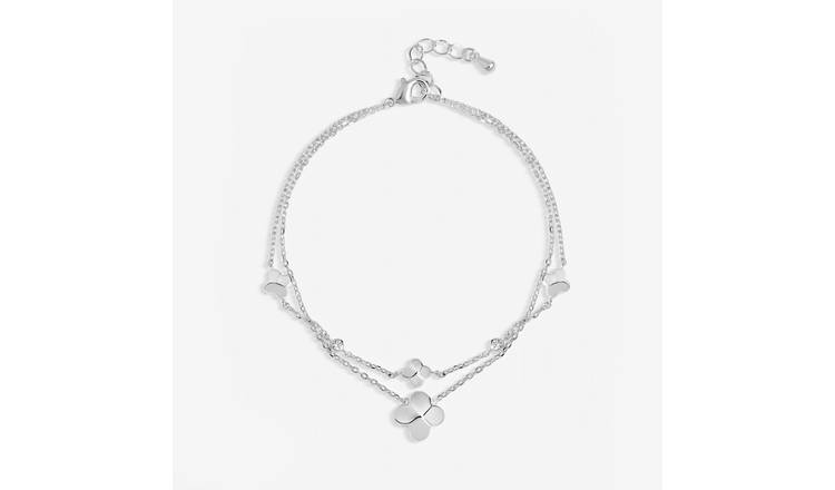 Inicio Silver Plated Double Row Bezel Clover Bracelet