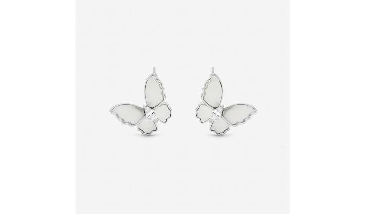 Jon Richard Rhodium Plated Mother Pearl Butterfly Earrings