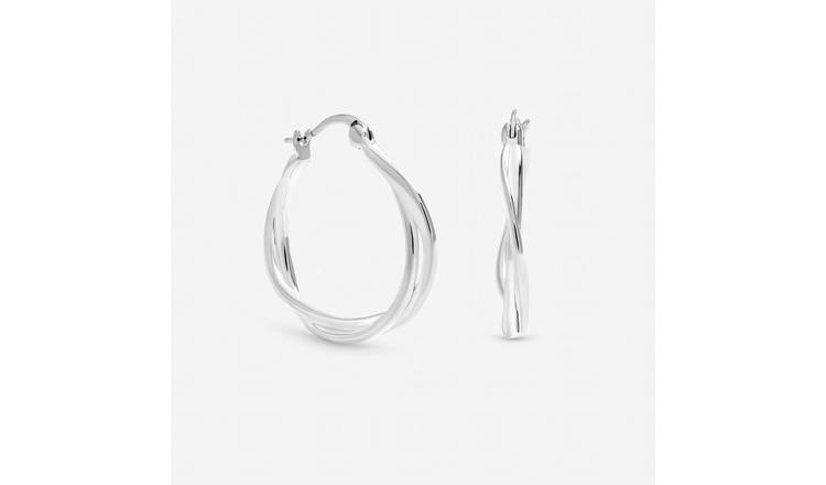 Inicio Silver Plated Polished Twist Hoops Earrings