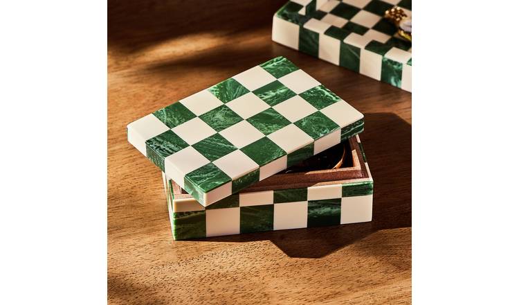 Habitat Checkered Resin Green Trinket Box