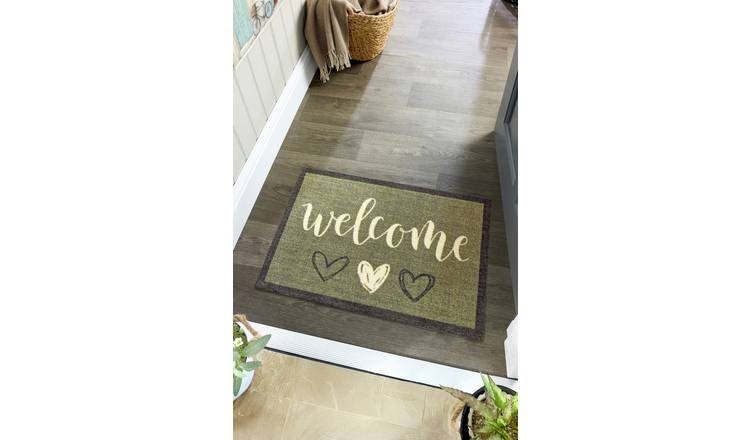 My Mat Welcome Heart Sage Short Pile Doormat - 50x75cm