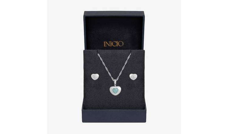 Inicio Silver Plated Satin Heart Jewellery Set