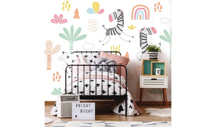 Origin Murals Dancing Zebras White Wall Mural