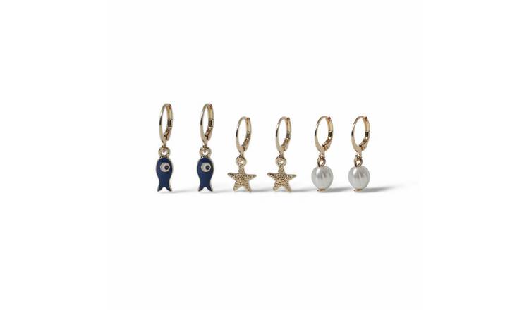 Freedom Ocean Charm Drop Huggie Earrings - Set of 3