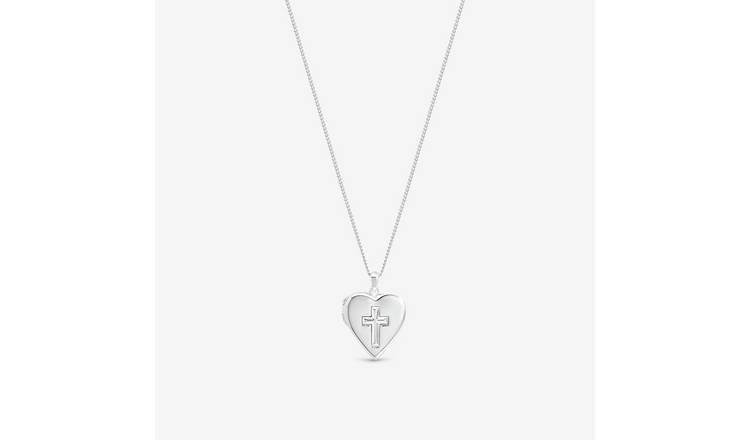 Inicio Silver Plated Heart Cross Locket
