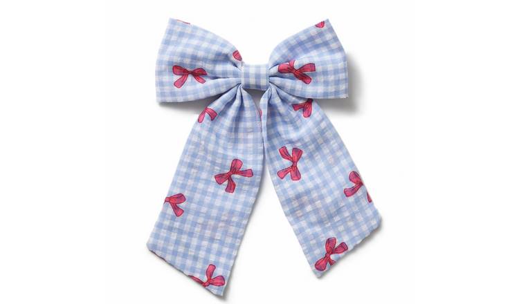 Flitzy Red Bow Printed Blue Gingham Hair Bow