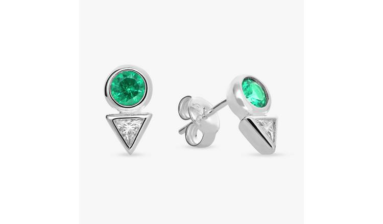 Revere Sterling Silver Emerald Cubic Zirconia Stud Earrings
