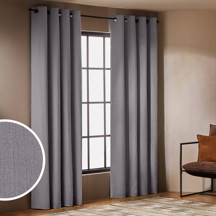 Habitat With Linen Blackout  Eyelet Curtain - Dove Grey - 117x137cm 0