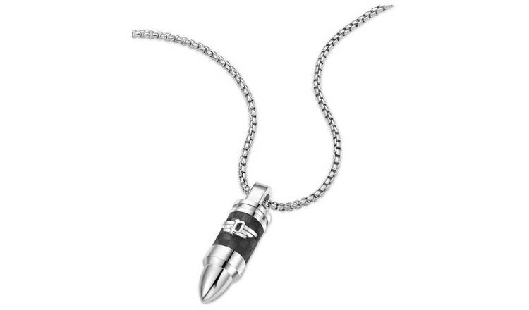 Police Stainless Steel Carbon Bullet Shaped Pendant Necklace