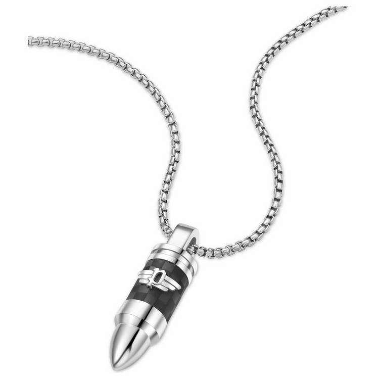 Police Stainless Steel Carbon Bullet Shaped Pendant Necklace 0