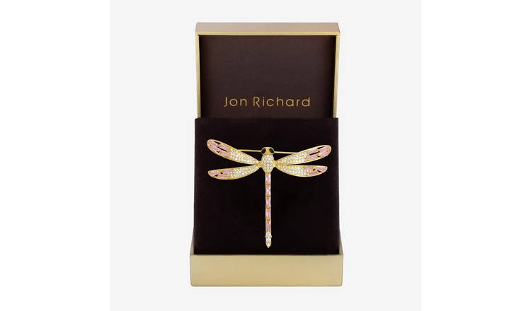 Jon Richard Gold Plated Pink Dragon Fly Brooch Gift Box