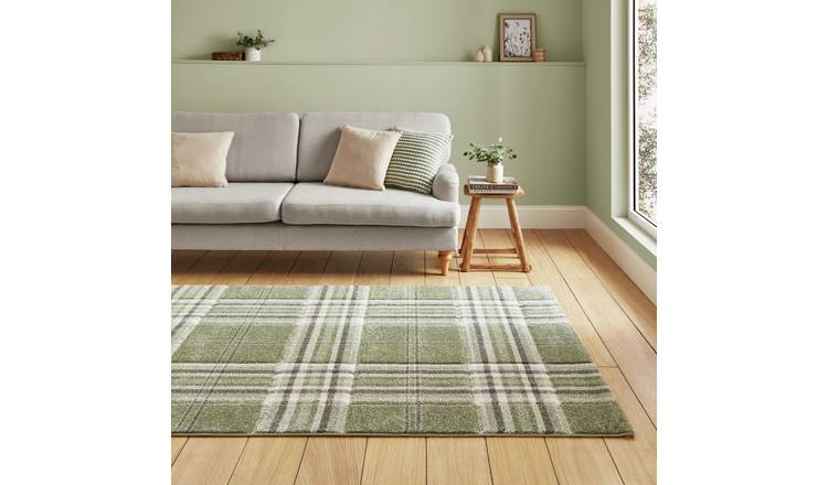 Catherine Lansfield Kelso Green Short Pile Rug - 120x170cm