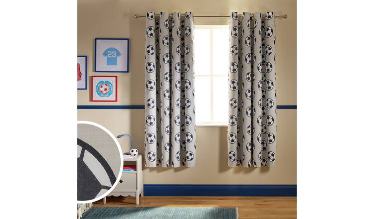 Argos Home Football Print Blackout Eyelet Curtain - Grey - 168x137cm