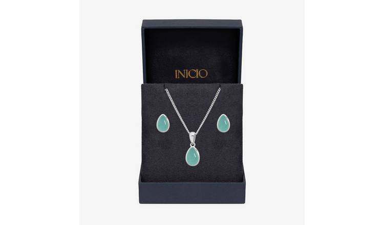 Inicio Silver Plated Turquoise Peardrop Jewellery Set