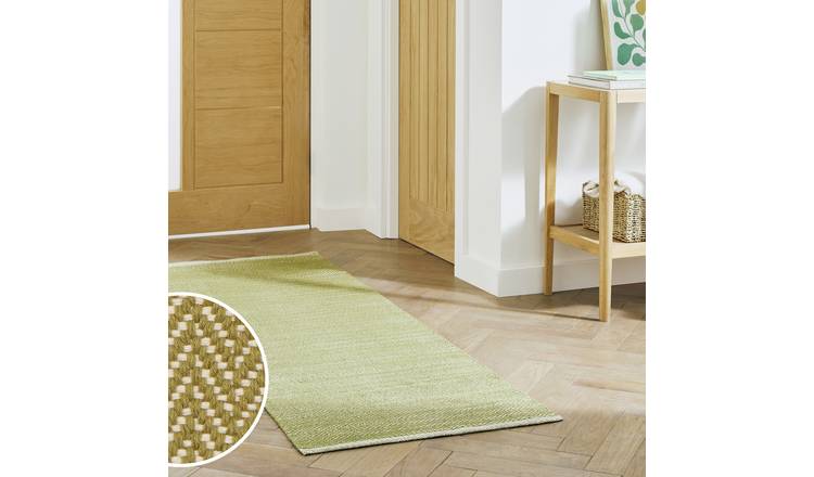 Argos Home Herringbone Green Cotton Flatweave Runner - 66x200cm