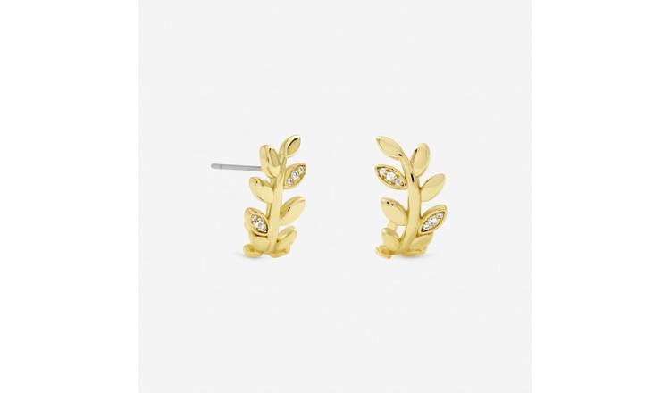 Jon Richard Gold Plated and Crystal Leaf Stud Earrings