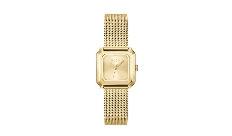 Hugo Stainless Steel Gold Coloured Mesh Strap Watch