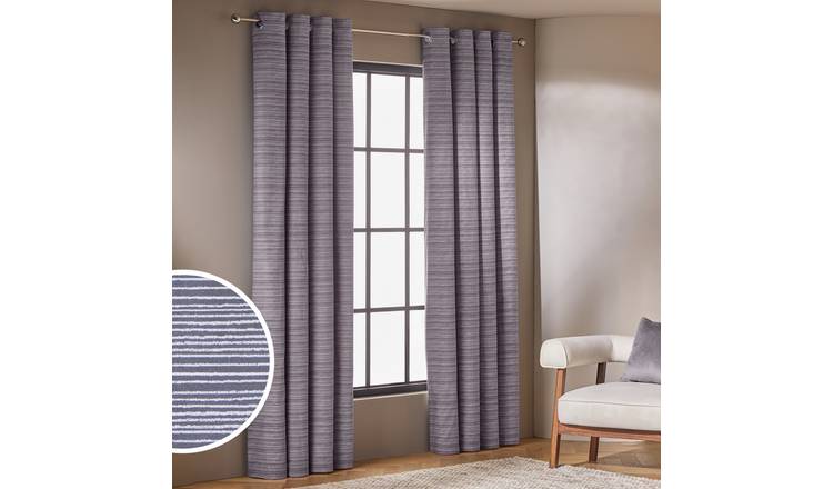 Habitat Stockholm Stripe Blackout Eyelet Curtains - Grey - 117x137cm