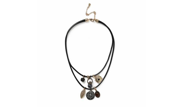 Freedom Black Cord Multi Charm Necklace
