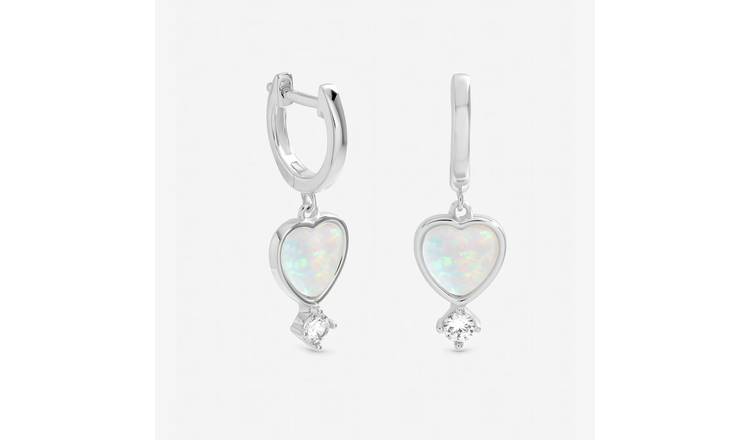 Inicio Silver Plated Opal Heart Charm Earrings 