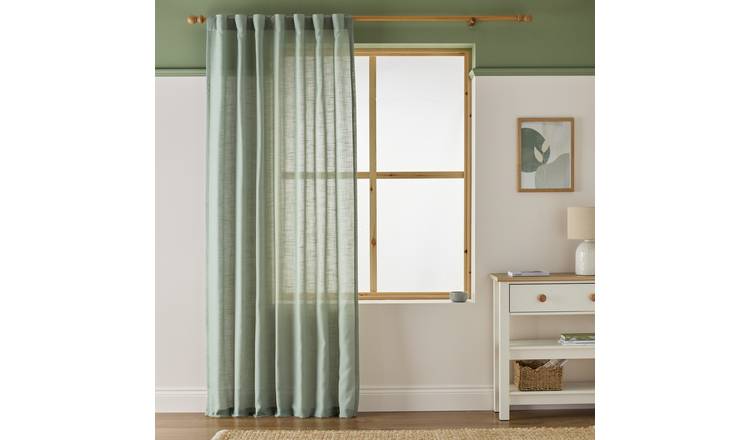Argos Home Linen Effect Slot Top Voile Curtain - Sage - 140x137cm