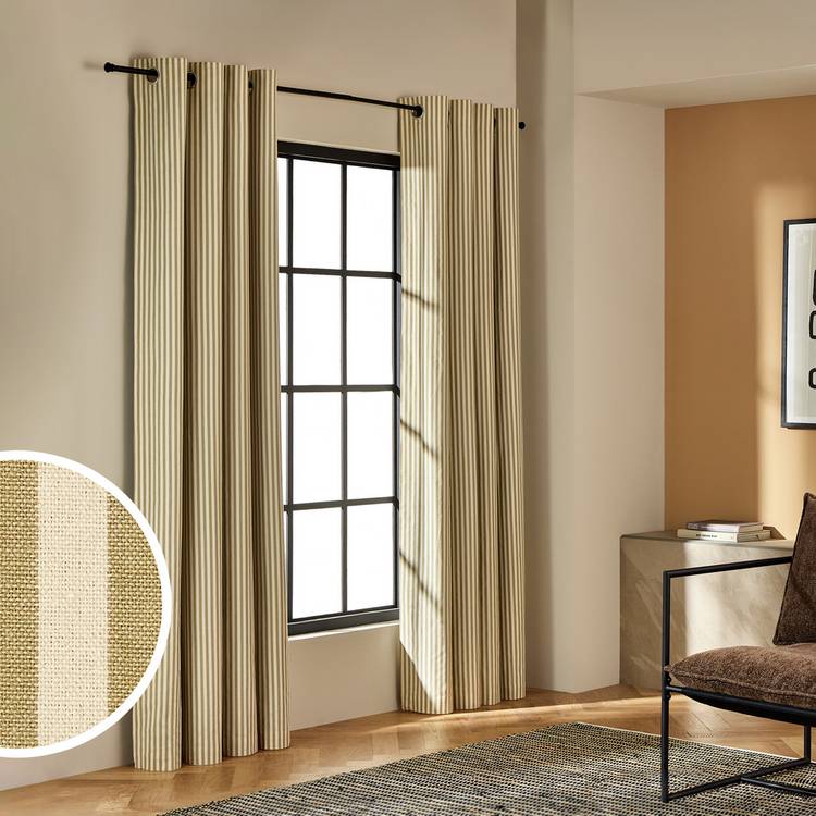 Habitat Stripe Blackout Eyelet Curtain - Olive - 117x137cm 0